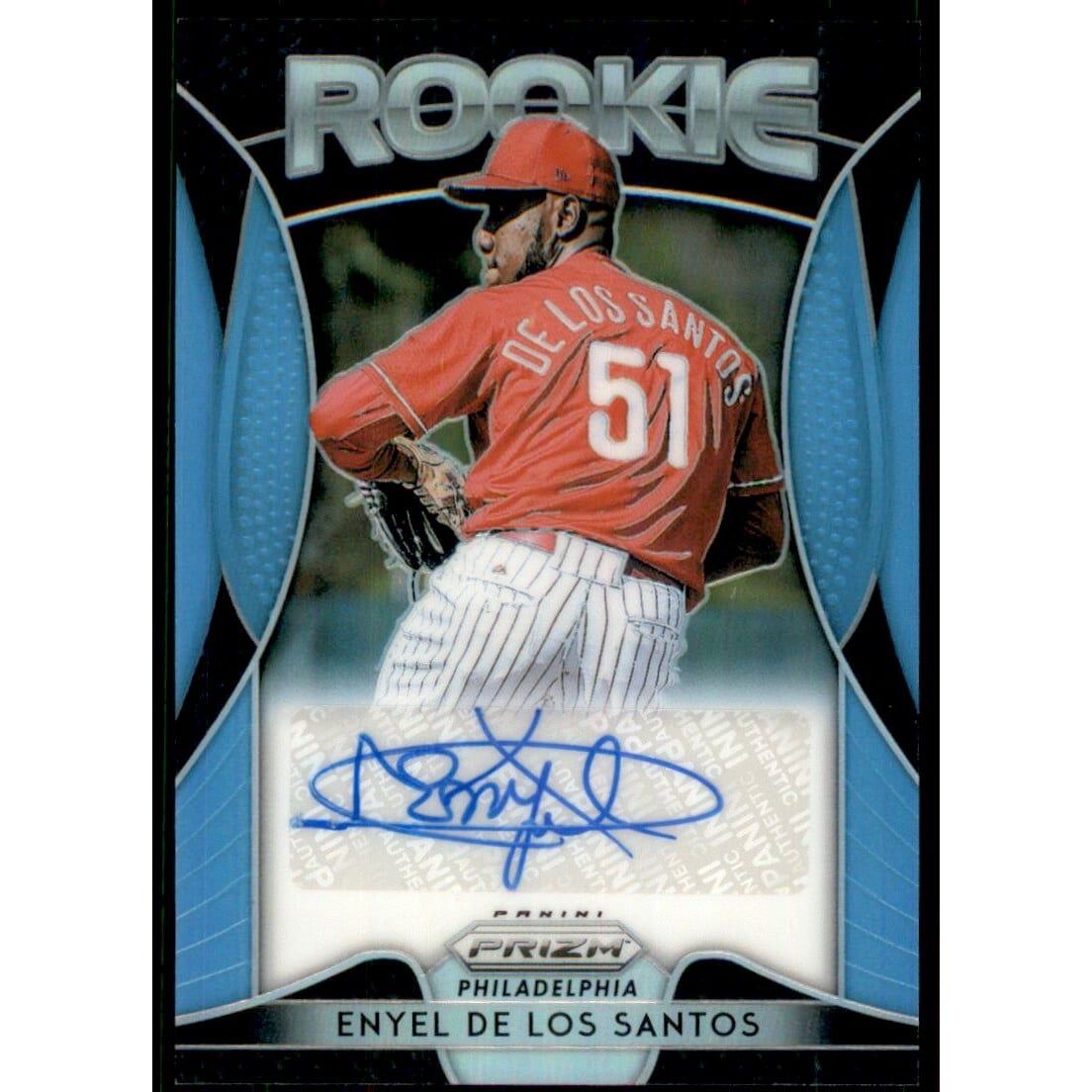2019 Panini Prizm Rookie Autographs Prizms Carolina Blue #21 Enyel De Los Santos/100