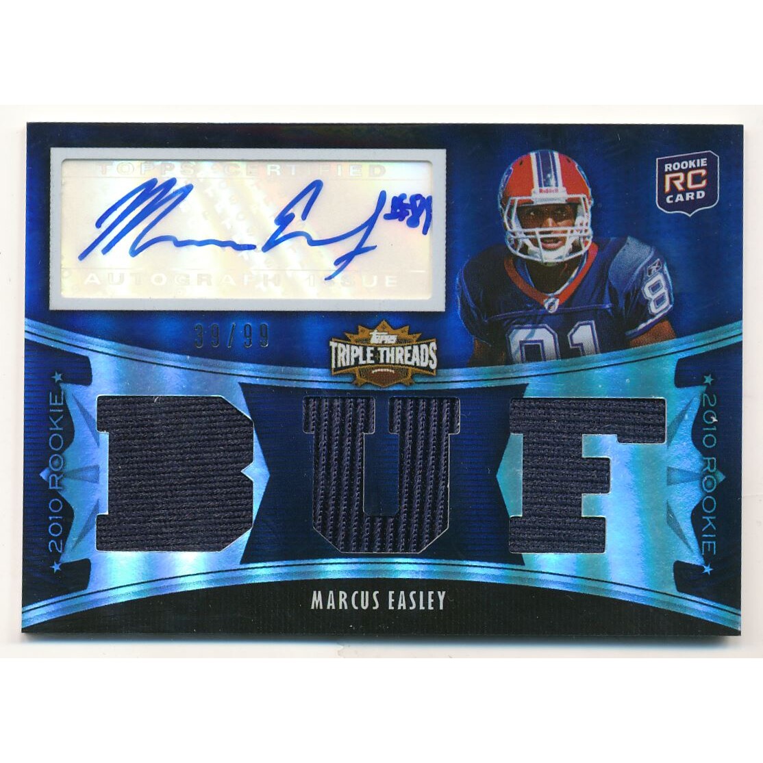 2010 Topps Triple Threads #130B Marcus Easley JSY AU RC. rookie card picture