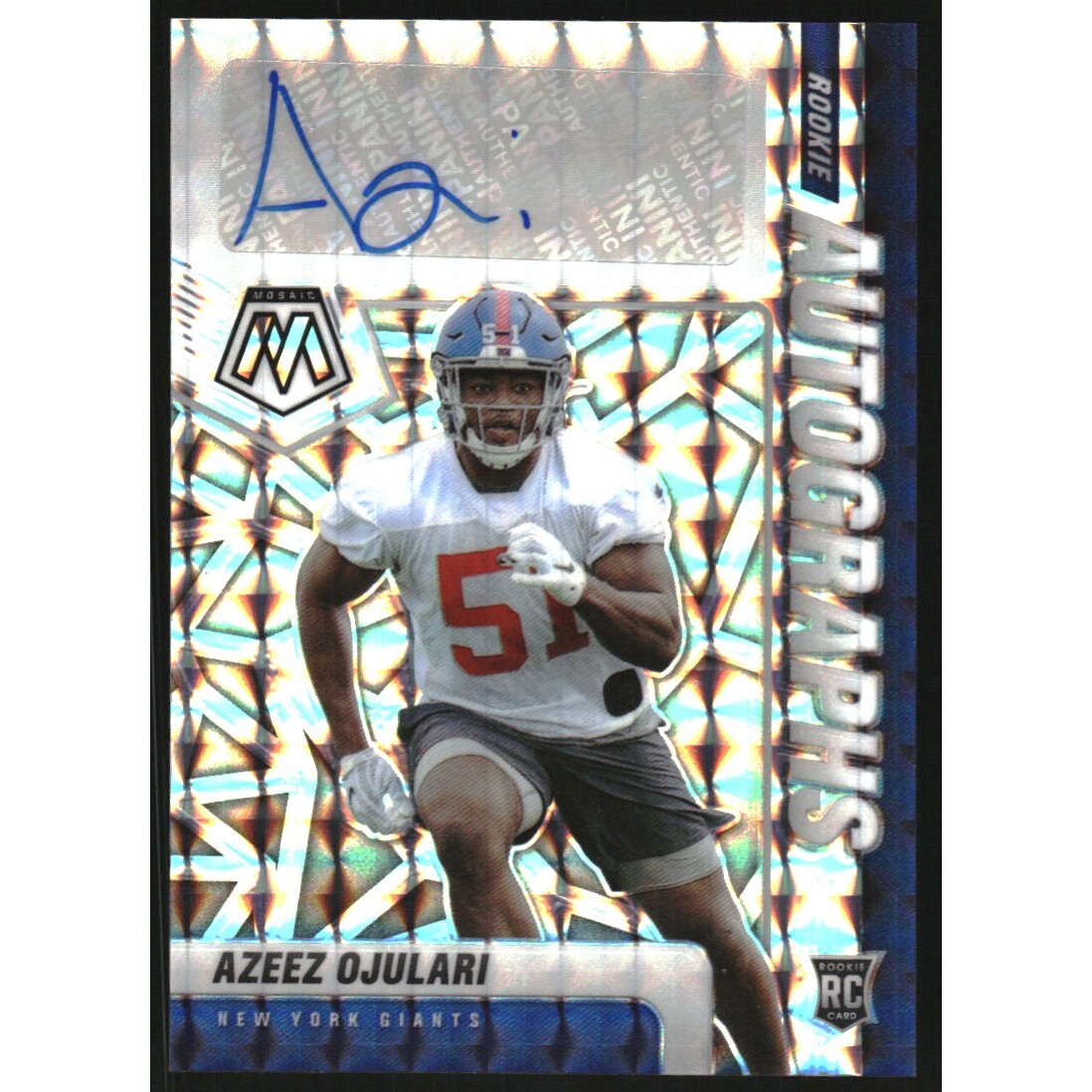 2021 Panini Mosaic Rookie Autographs Mosaic #98 Azeez Ojulari. rookie card picture