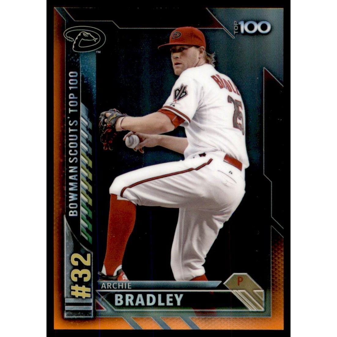 2016 Bowman Chrome Bowman Scouts Top 100 Orange Refractors #BTP32 Archie Bradley. rookie card picture