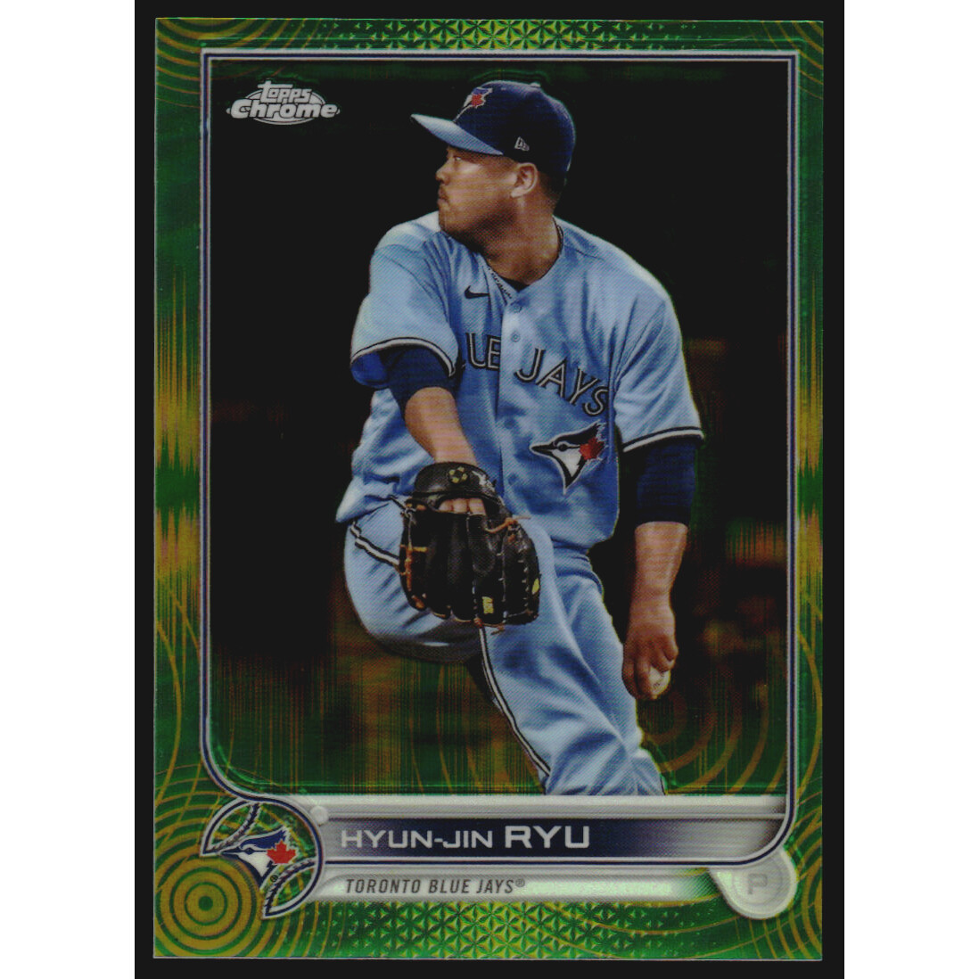 2022 Topps Chrome Sonic Green Yellow Sonic Refractors #122 Hyun-Jin Ryu. rookie card picture