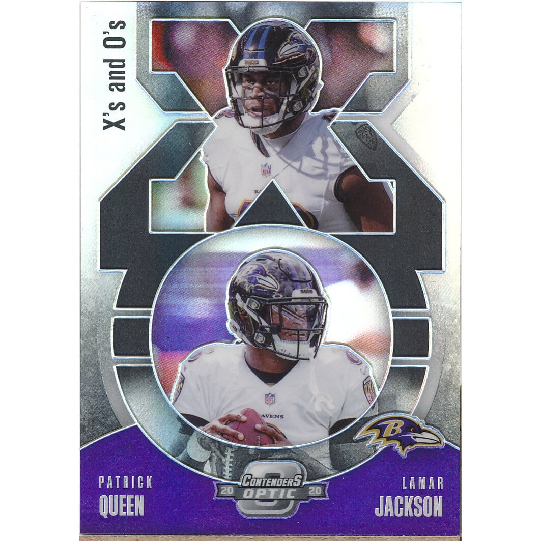 2020 Panini Contenders Optic Xs and Os #5 Lamar Jackson/Patrick Queen. rookie card picture