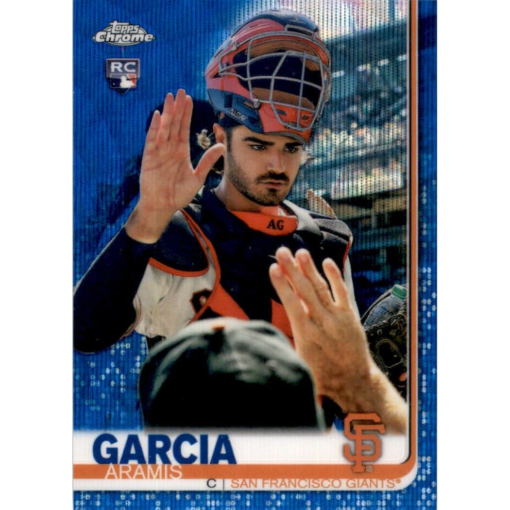 2019 Topps Chrome Blue Wave Refractors #129 Aramis Garcia. rookie card picture