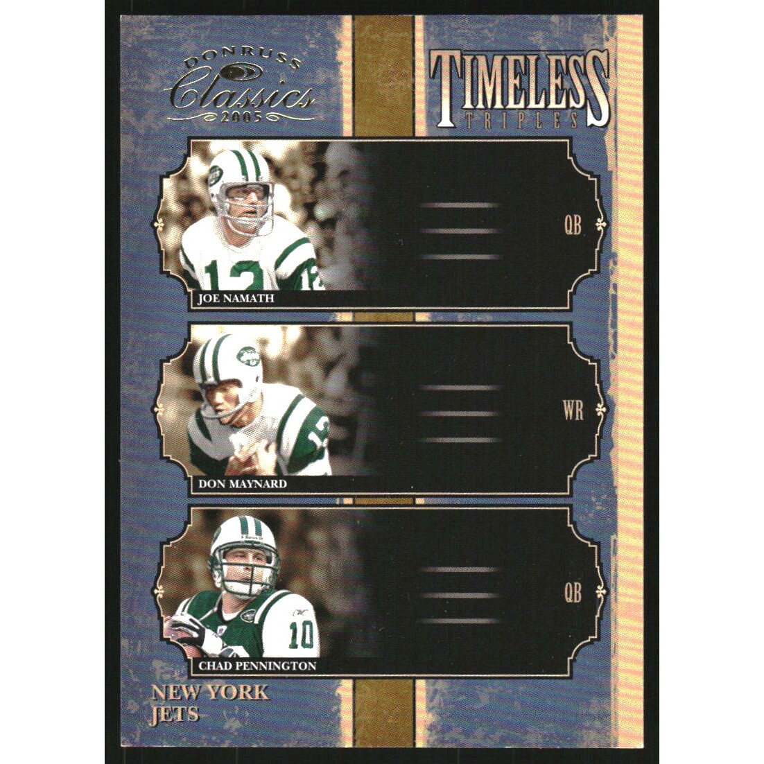 2005 Donruss Classics Timeless Triples Gold #7 Joe Namath/Don Maynard/Chad Pennington. rookie card picture