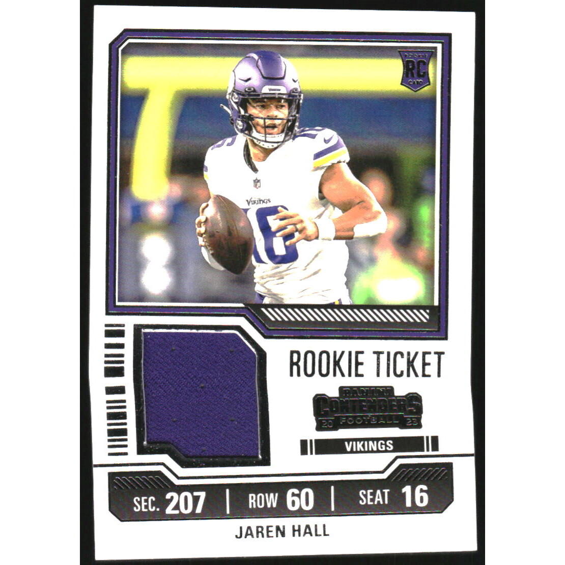 2023 Panini Contenders Rookie Ticket Swatches #16 Jaren Hall 2023 Panini Contenders Rookie Ticket Swatches #16 Jaren Hall