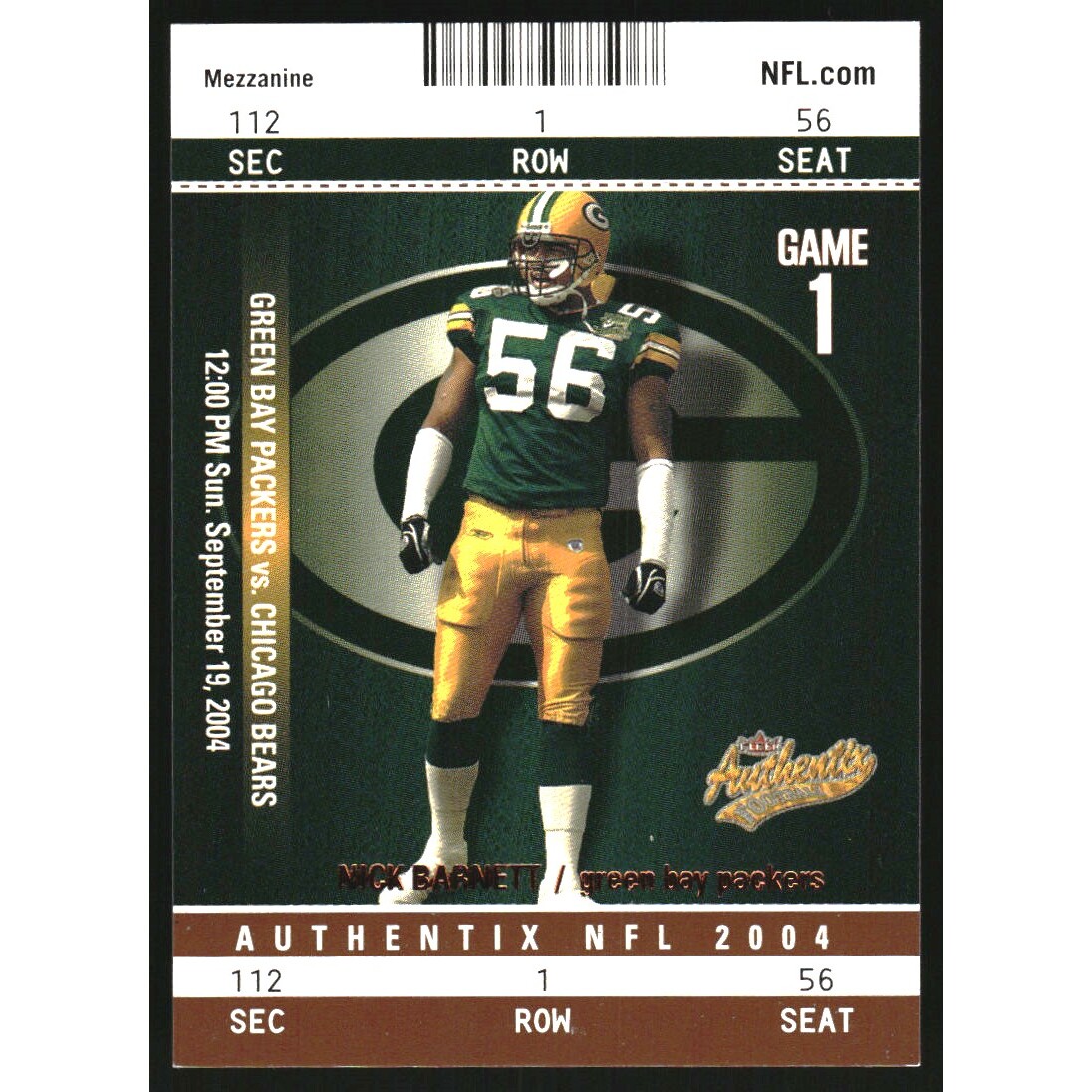 2004 Fleer Authentix Mezzanine Bronze #144 Nick Barnett HT
