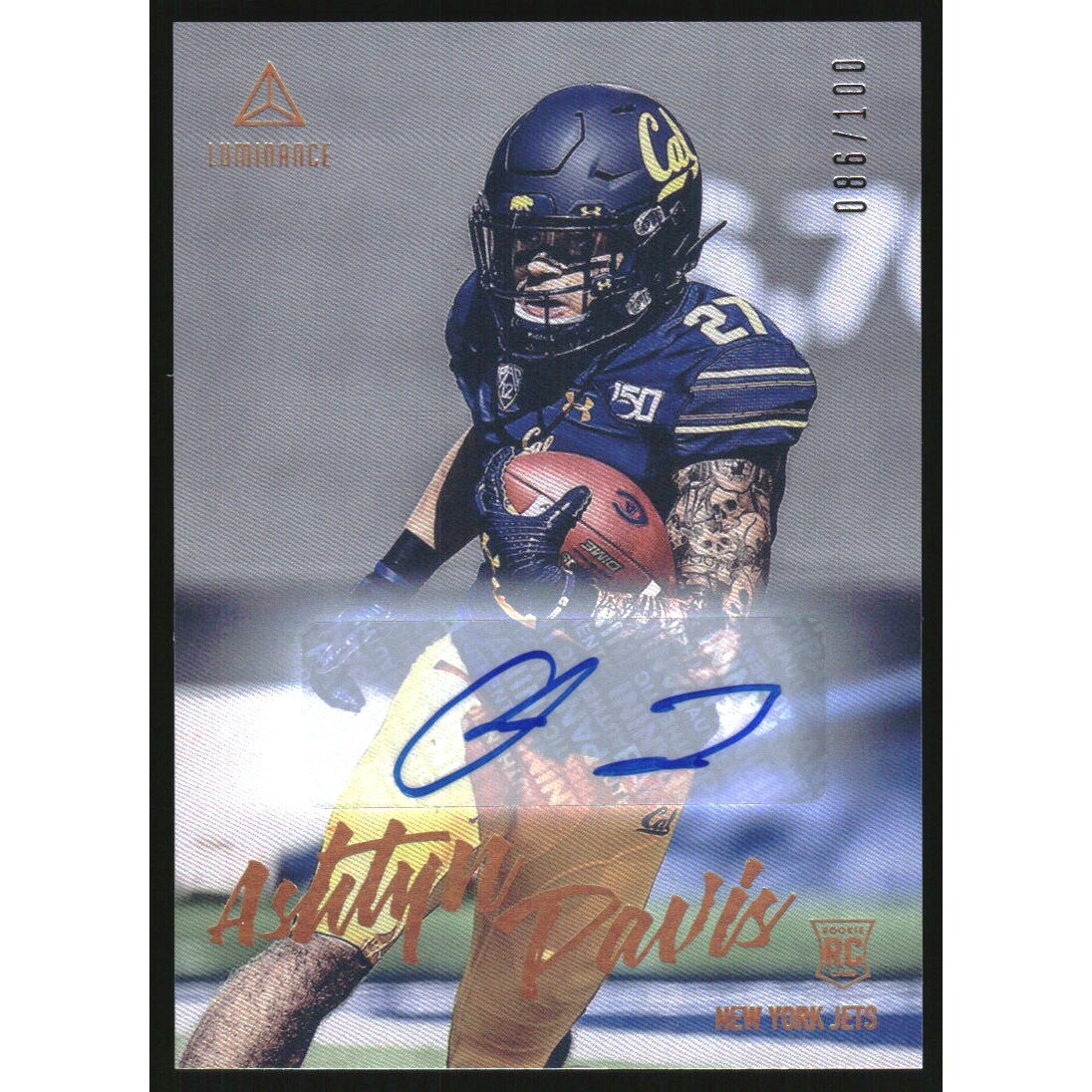 2020 Panini Luminance Rookie Luminance Autographs Gold #187 Ashtyn Davis/100. rookie card picture
