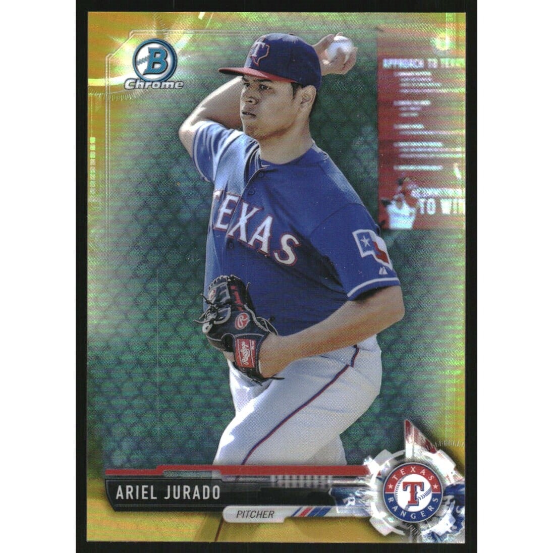 2017 Bowman Chrome Prospects Gold Refractors #BCP59 Ariel Jurado. rookie card picture