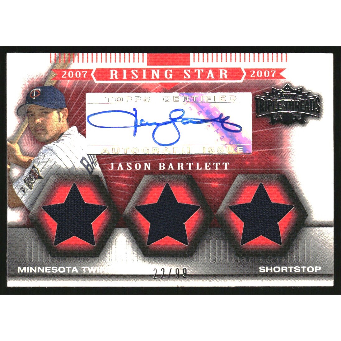 2007 Topps Triple Threads #161 Jason Bartlett Jsy AU. rookie card picture