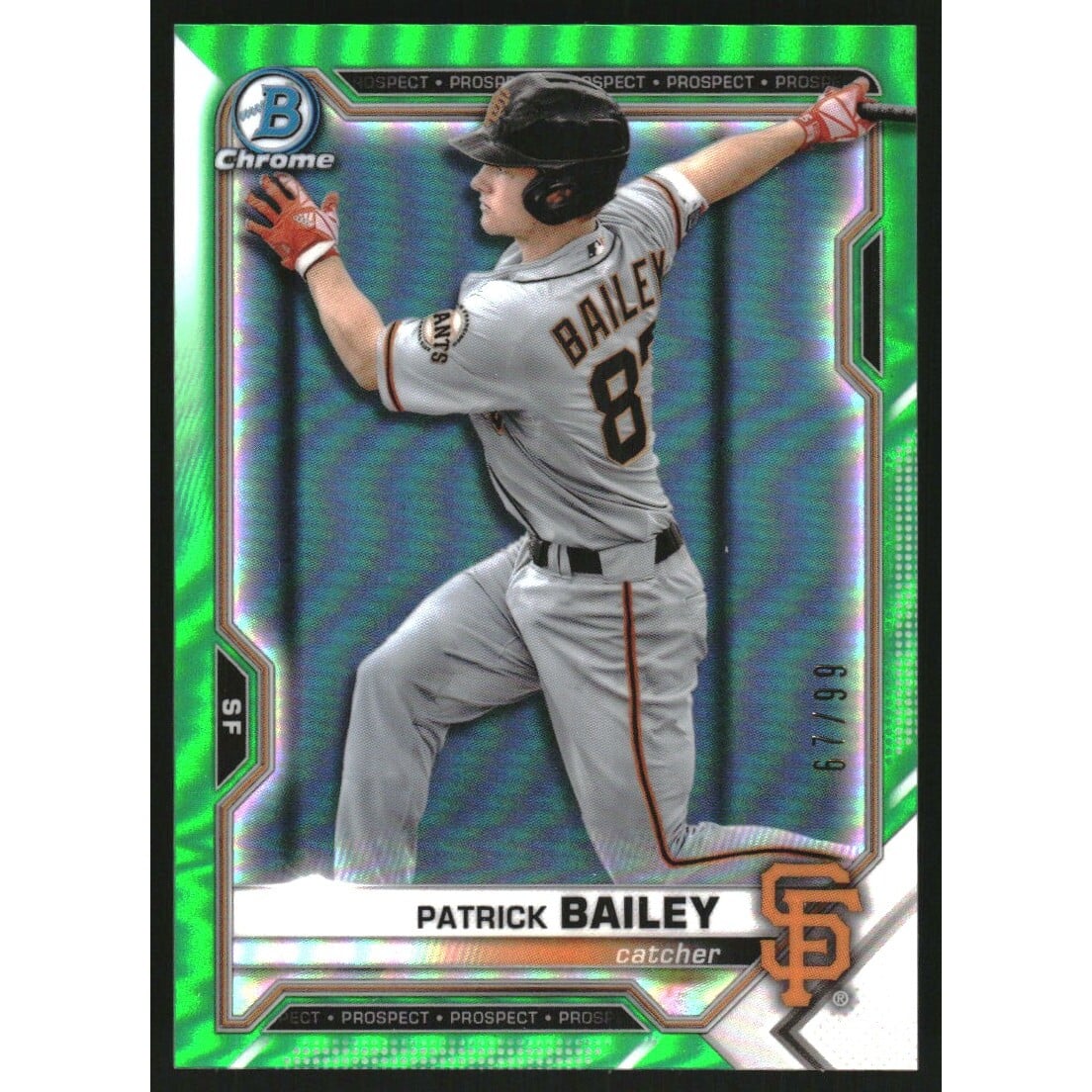 2021 Bowman Chrome Prospects Green Refractors #BCP230 Patrick Bailey. rookie card picture