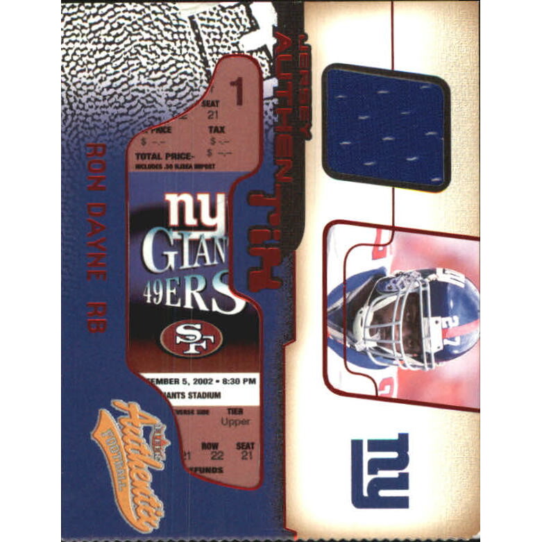 2002 Fleer Authentix Jersey Authentix Ripped #JARD Ron Dayne. rookie card picture