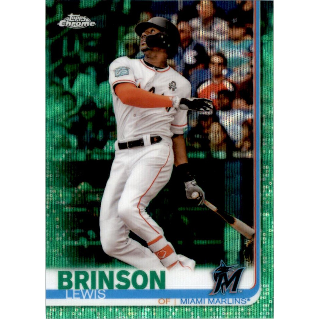 2019 Topps Chrome Green Wave Refractors #122 Lewis Brinson. rookie card picture
