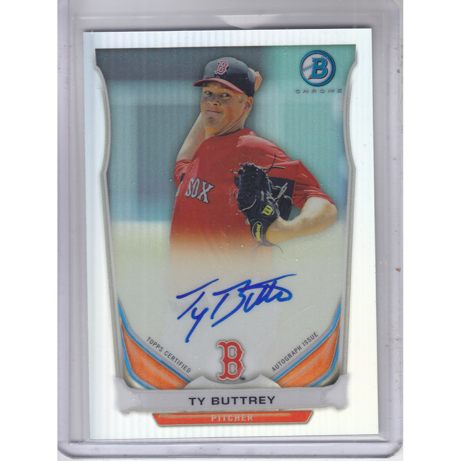 2014 Bowman Chrome Prospect Autographs Refractors #BCAPTB Ty Buttrey. rookie card picture