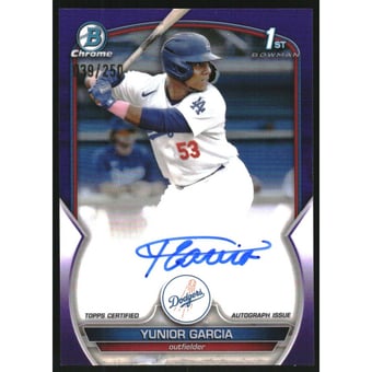 2023 Bowman Chrome Prospect Autographs Purple Refractors #CPAYG Yunior Garcia