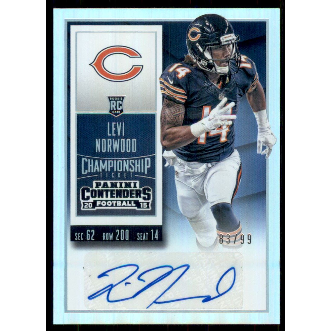 2015 Panini Contenders Championship Ticket #177B Levi Norwood AU/99. rookie card picture