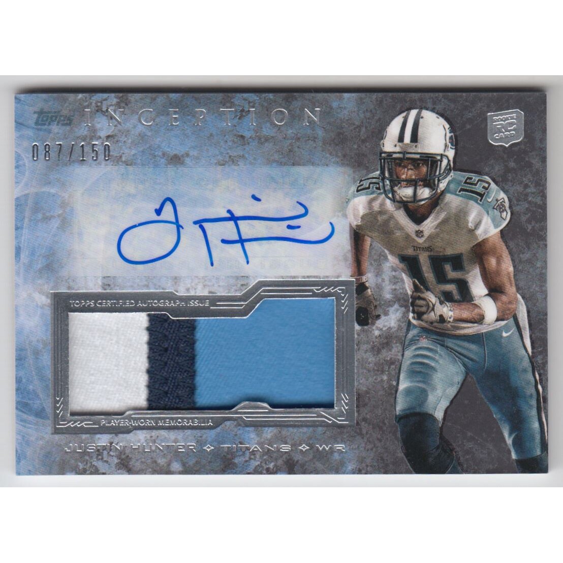 2013 Topps Inception Rookie Jumbo Patch Autographs #IAJPJH Justin Hunter EXCH