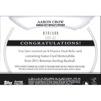 2011 Bowman Sterling Rookie Dual Relic X-Fractors #AC Aaron Crow