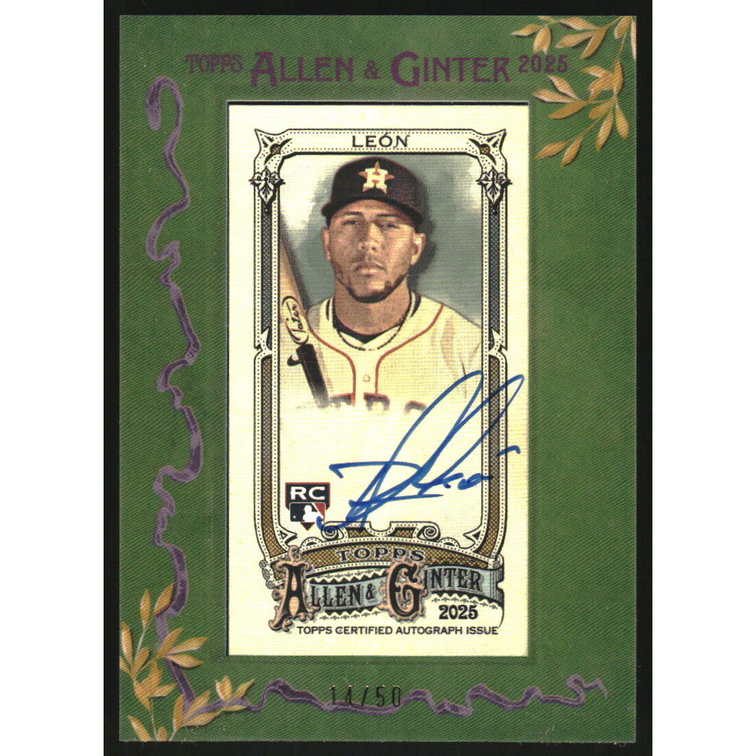 2025 Topps Allen and Ginter Framed Mini Autographs Green Frame #MAPL Pedro Leon. rookie card picture