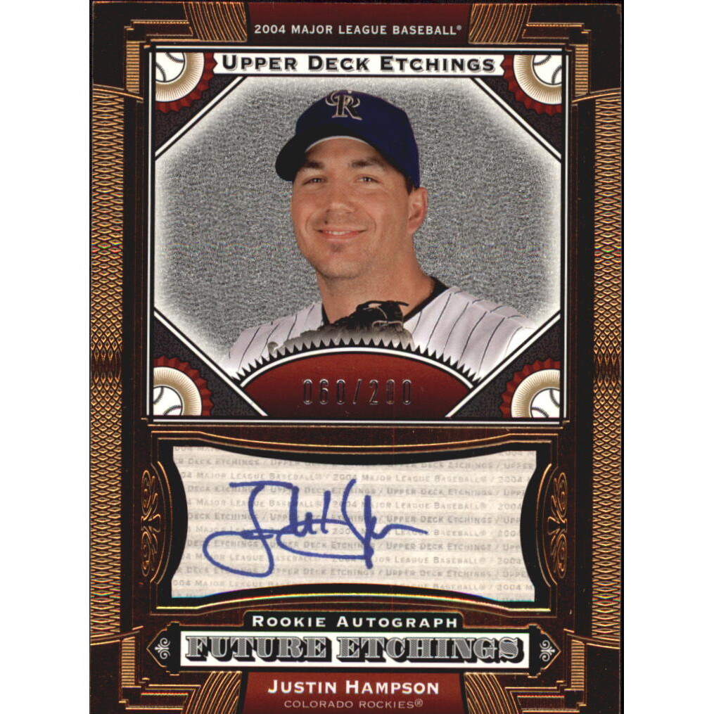 2004 Upper Deck Etchings Blue Ink #138 Justin Hampson FE. rookie card picture