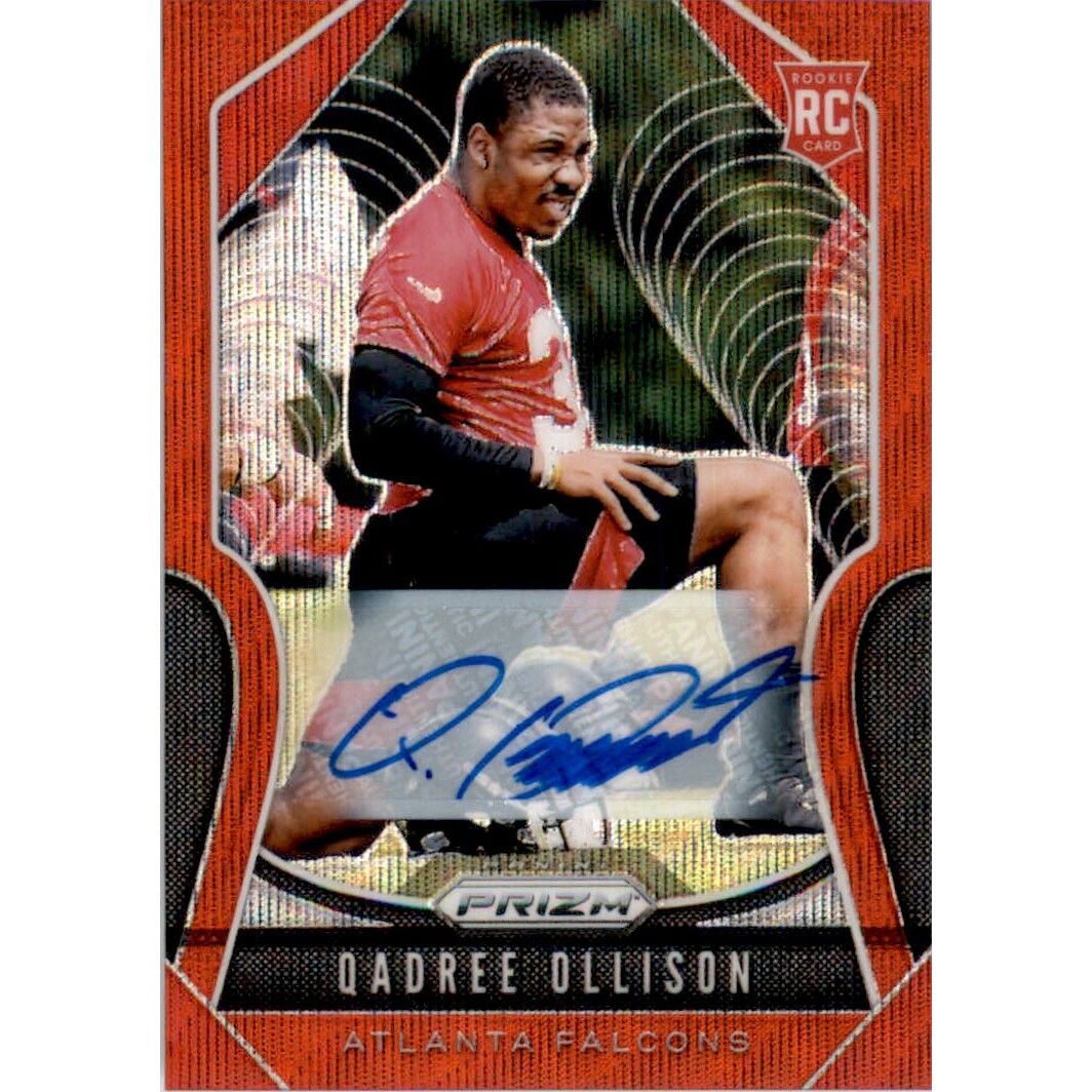 2019 Panini Prizm Rookie Autographs Prizms Red Wave #375 Qadree Ollison. rookie card picture