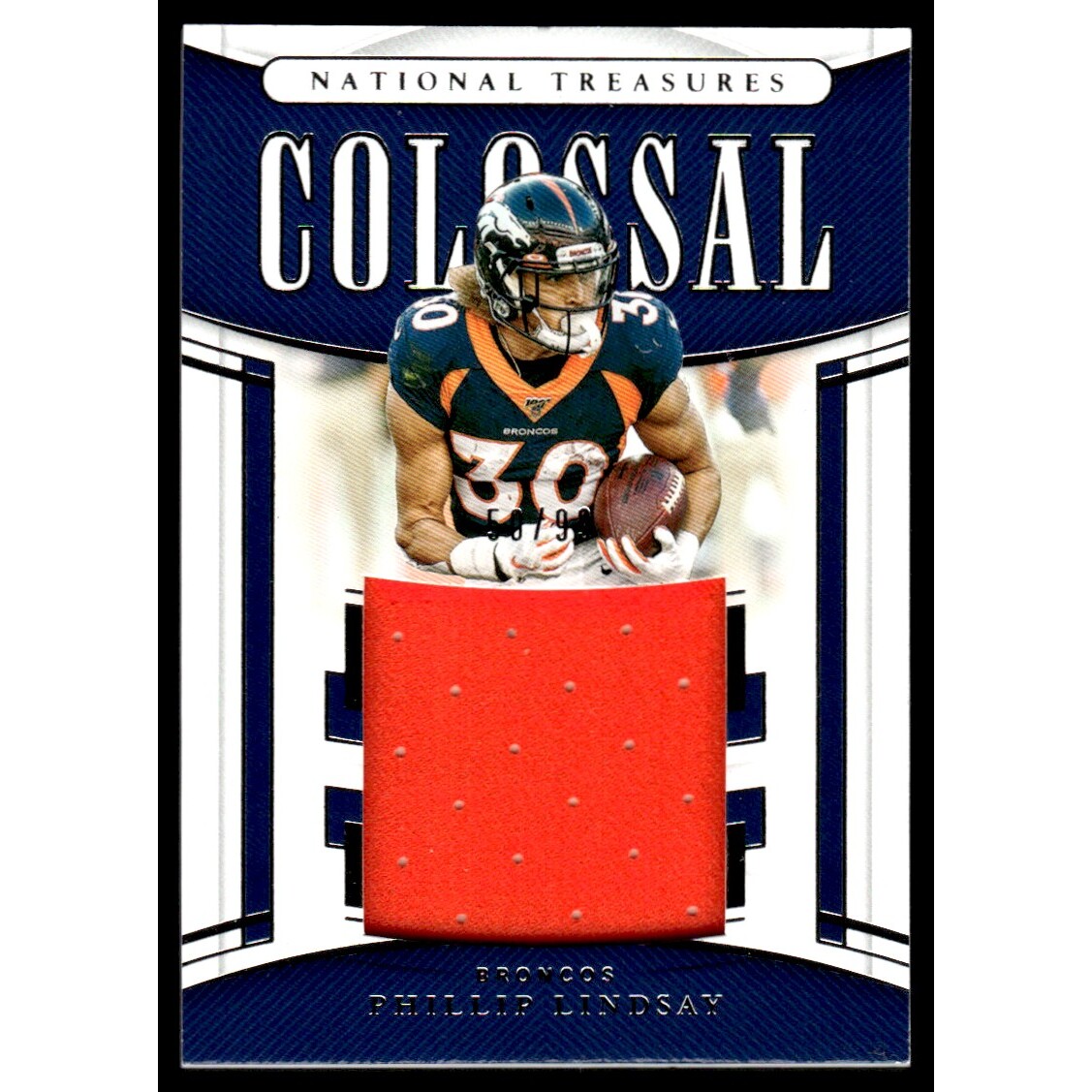 2019 Panini National Treasures Colossal Materials #39 Phillip Lindsay. rookie card picture