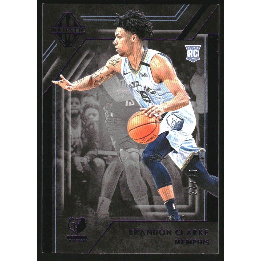 2019-20 Panini Chronicles Purple #347 Brandon Clarke/Majestic. rookie card picture
