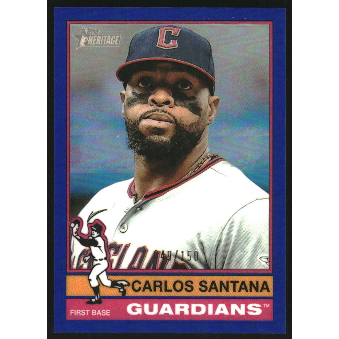2025 Topps Heritage Chrome Blue Refractors #704 Carlos Santana SP
