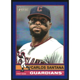 2025 Topps Heritage Chrome Blue Refractors #704 Carlos Santana SP