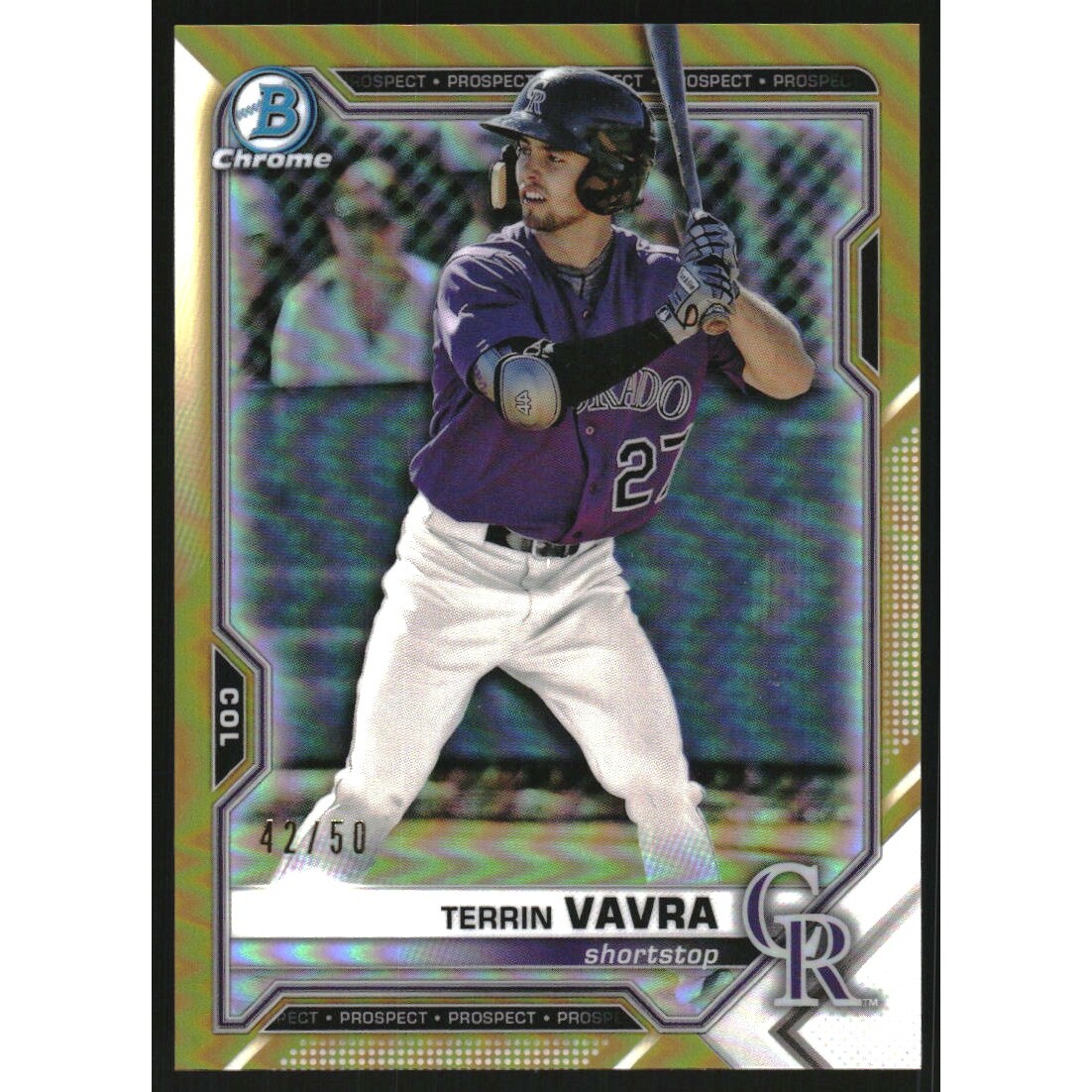 2021 Bowman Chrome Prospects Gold Refractors #BCP100 Terrin Vavra. rookie card picture