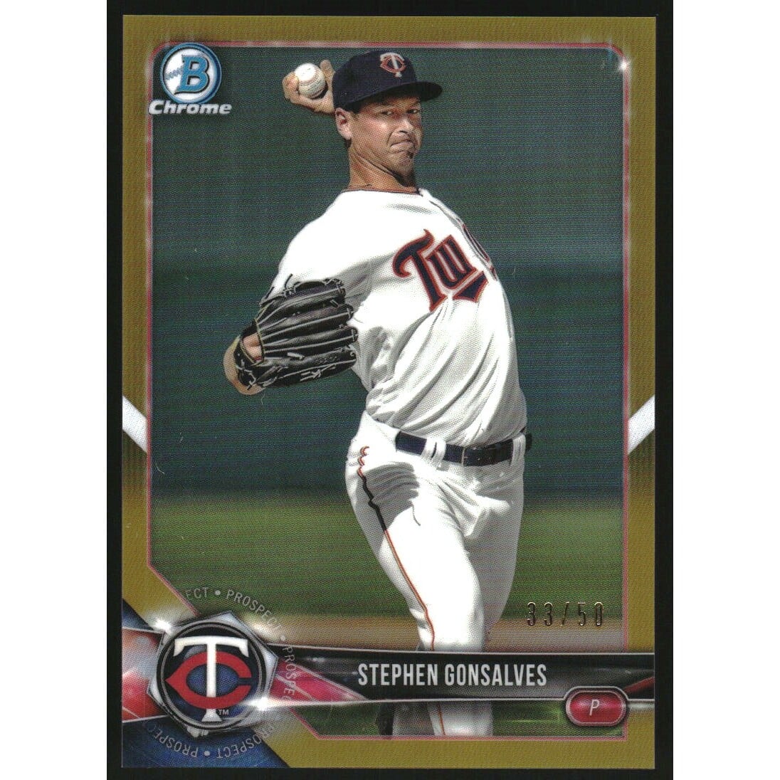 2018 Bowman Chrome Prospects Gold Refractors #BCP90 Stephen Gonsalves. rookie card picture