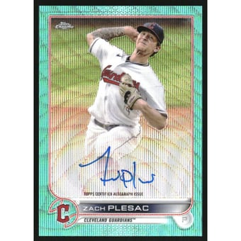 2022 Topps Chrome Veteran Autographs Aqua Wave Refractors #CVAZP Zach Plesac