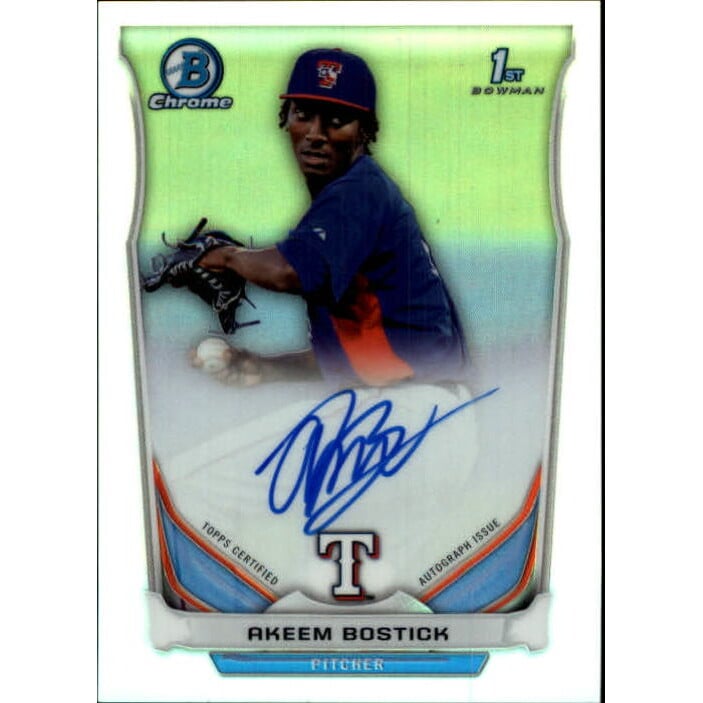 2014 Bowman Chrome Prospect Autographs Refractors #BCAPAB Akeem Bostick. rookie card picture
