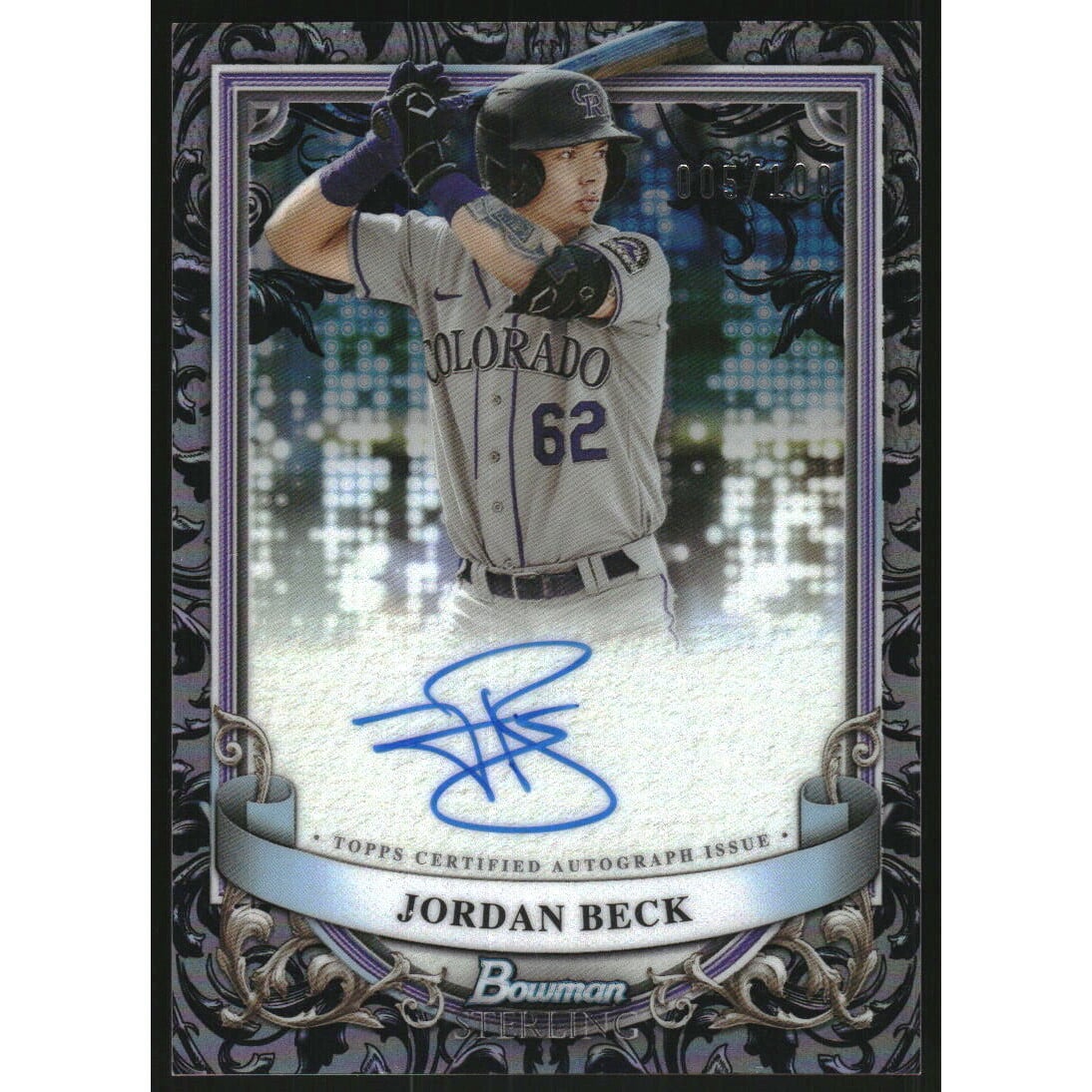 2024 Bowman Sterling Prospect Autographs Sterling Silver Refractors #PAJB Jordan Beck. rookie card picture