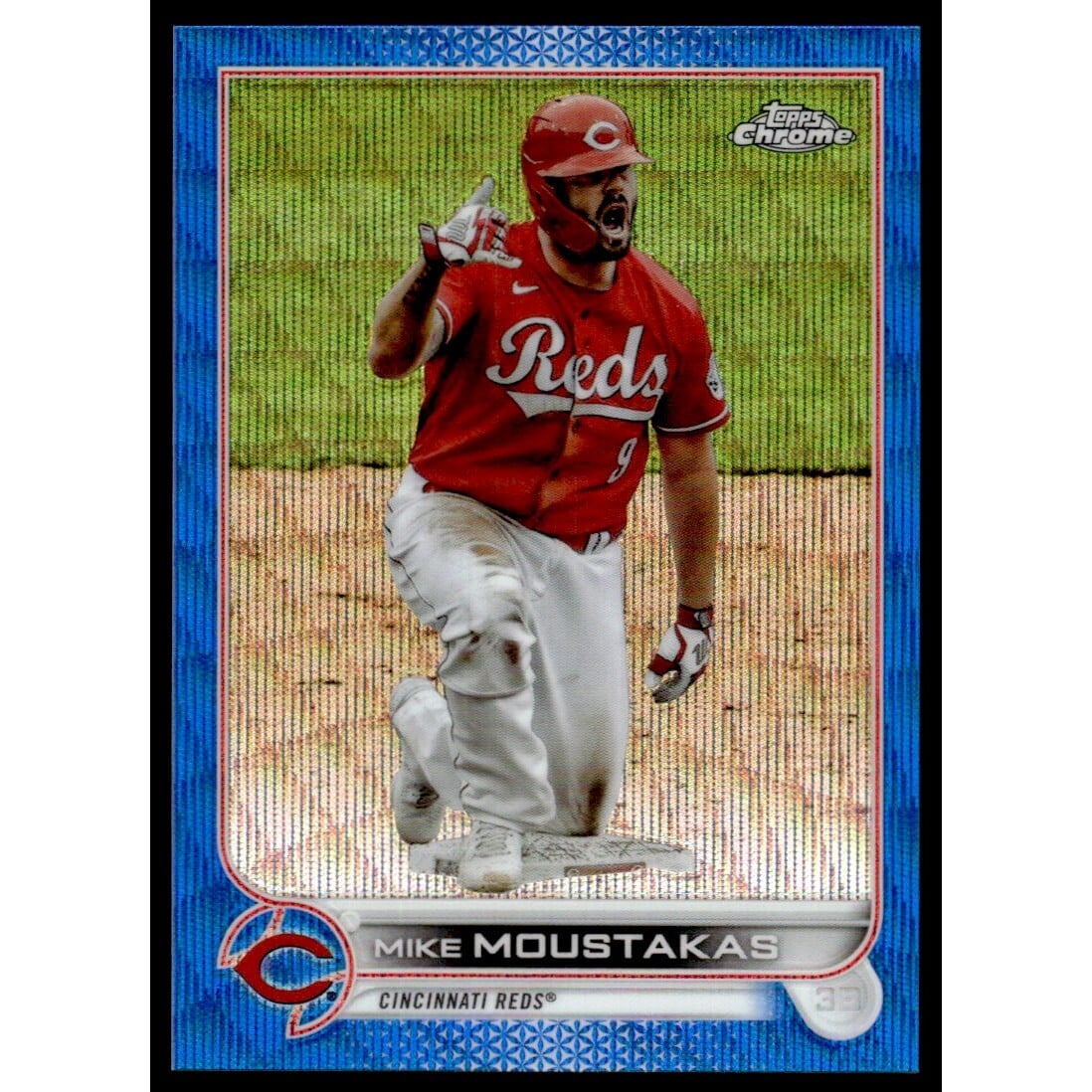 2022 Topps Chrome Blue Wave Refractors #56 Mike Moustakas. rookie card picture