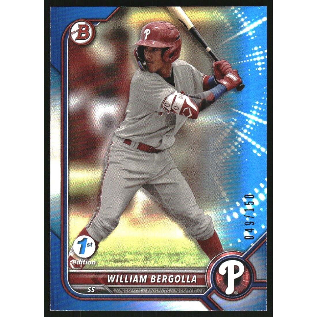2022 Bowman Draft 1st Edition Blue Foil #BD88 William Bergolla. rookie card picture