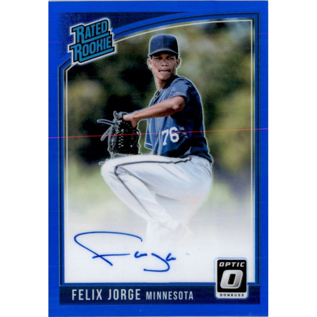 2018 Donruss Optic Rated Rookies Signatures Blue #RRSFJ Felix Jorge/75. rookie card picture