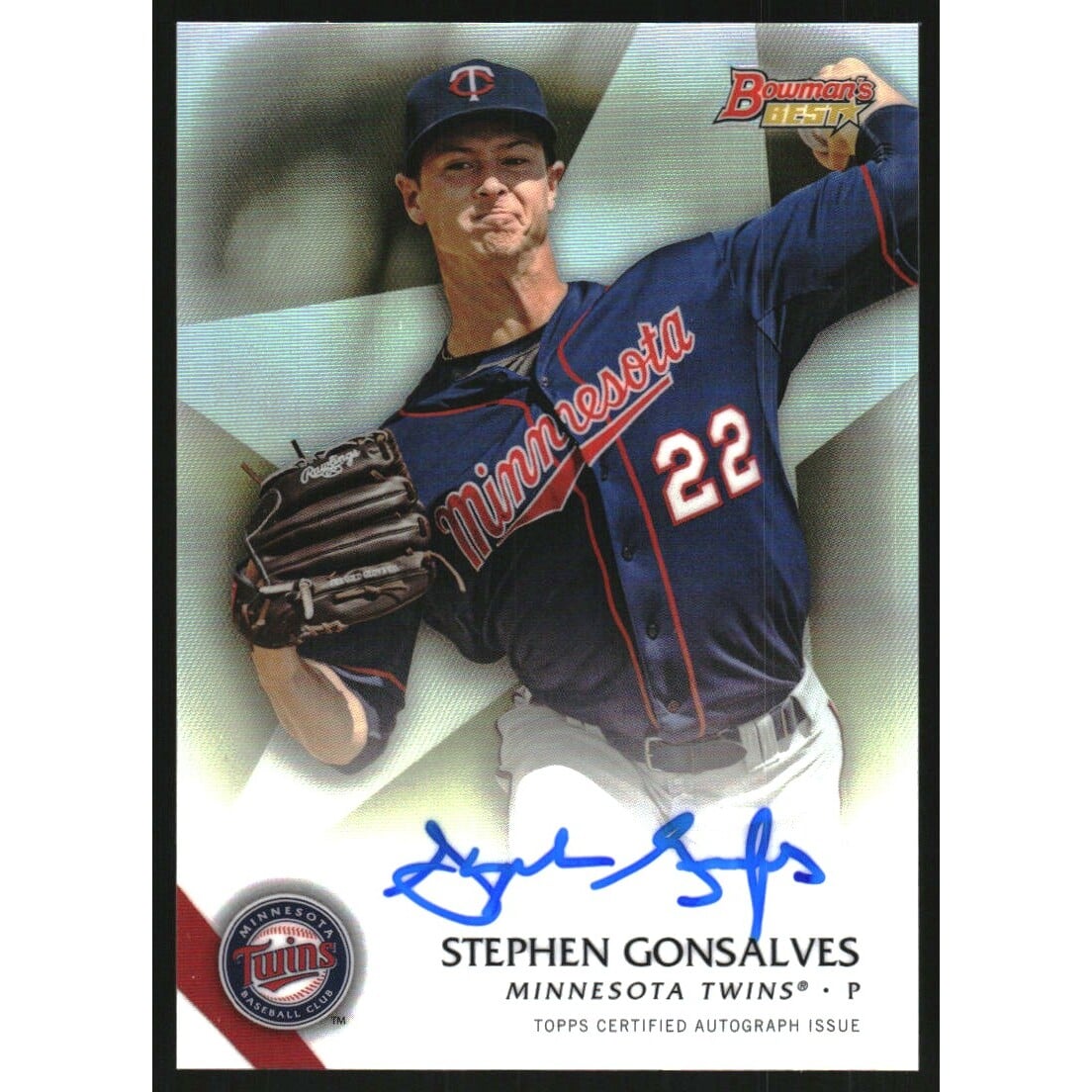 2015 Bowman's Best Best of '15 Autographs Refractors #B15SG Stephen Gonsalves. rookie card picture