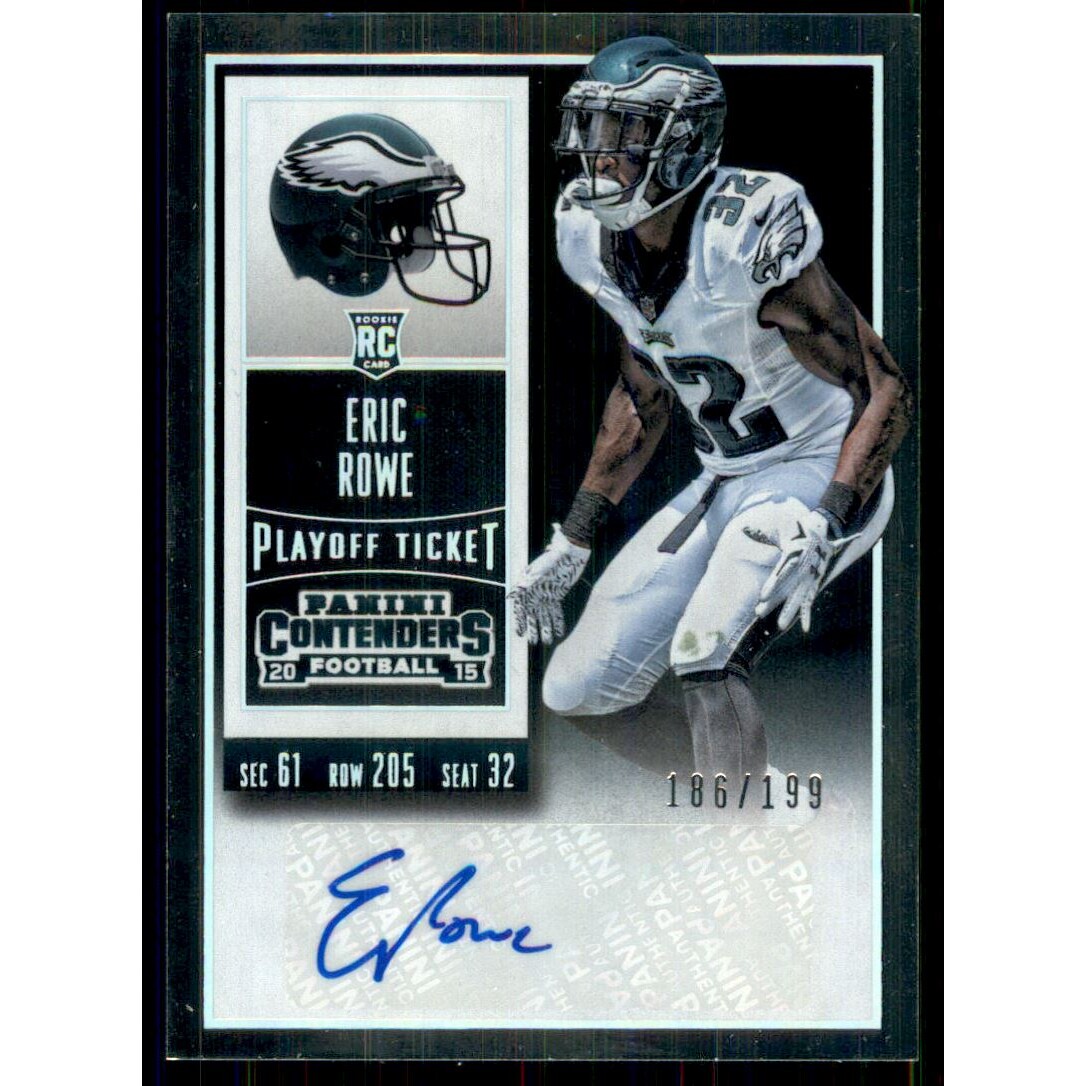 2015 Panini Contenders Playoff Ticket #120 Eric Rowe AU/199. rookie card picture