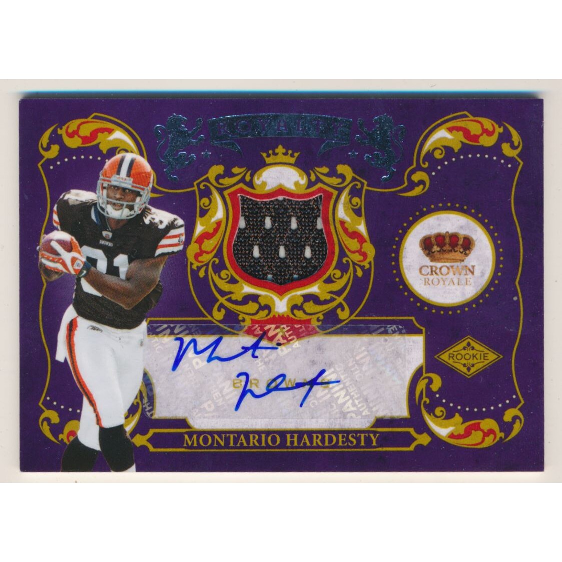 2010 Crown Royale Rookie Royalty Materials Autographs #26 Montario Hardesty/50 2010 Crown Royale Rookie Royalty Materials Autographs #26 Montario Hardesty/50