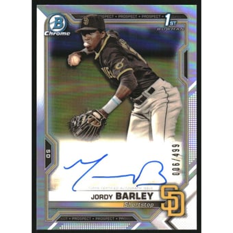2021 Bowman Chrome Prospect Autographs Refractors #CPAJBA Jordy Barley