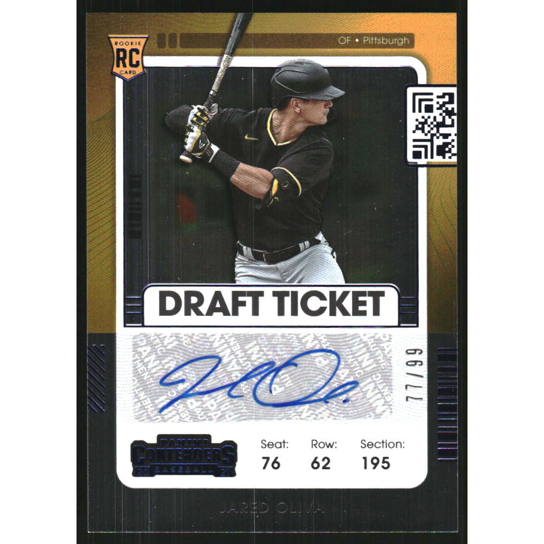 2021 Panini Contenders Draft Ticket Blue #163 Jared Oliva AU/99. rookie card picture