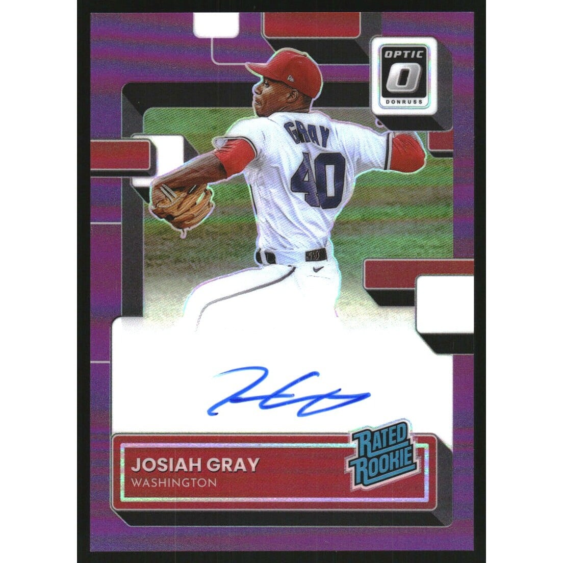 2022 Donruss Optic Rated Rookies Signatures Purple #12 Josiah Gray/100. rookie card picture