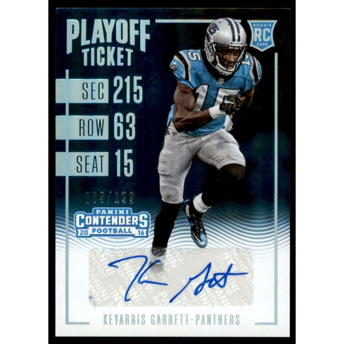 2016 Panini Contenders Playoff Ticket #177 Keyarris Garrett AU/199. rookie card picture