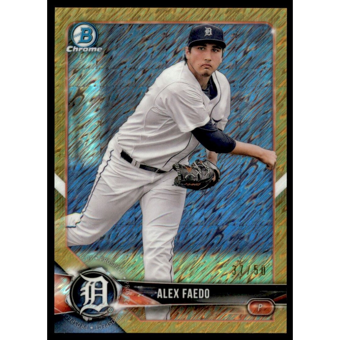 2018 Bowman Chrome Prospects Gold Shimmer Refractors #BCP124 Alex Faedo. rookie card picture