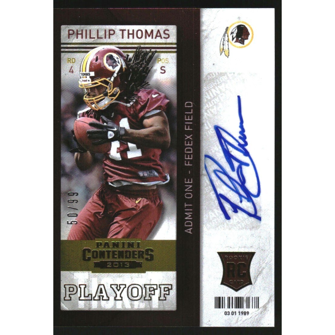 2013 Panini Contenders Playoff Ticket #173A Phillip Thomas AU. rookie card picture