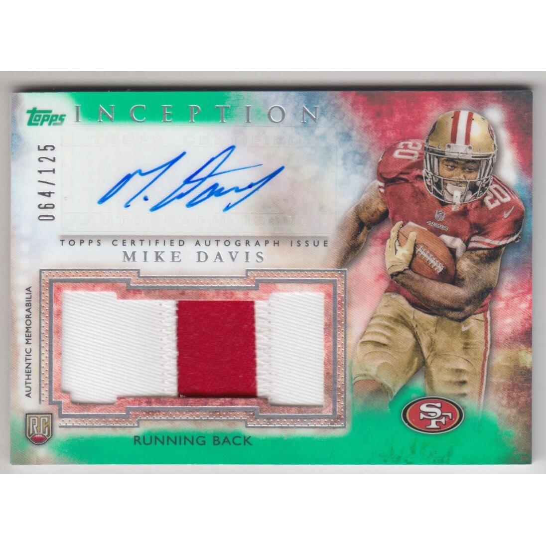 2015 Topps Inception Rookie Jumbo Patch Autographs Green #AJPMD Mike Davis. rookie card picture