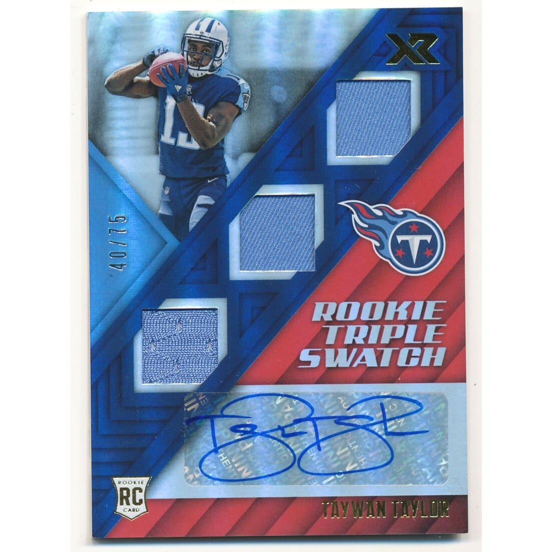 2017 Panini XR Red #198 Taywan Taylor JSY AU/75. rookie card picture