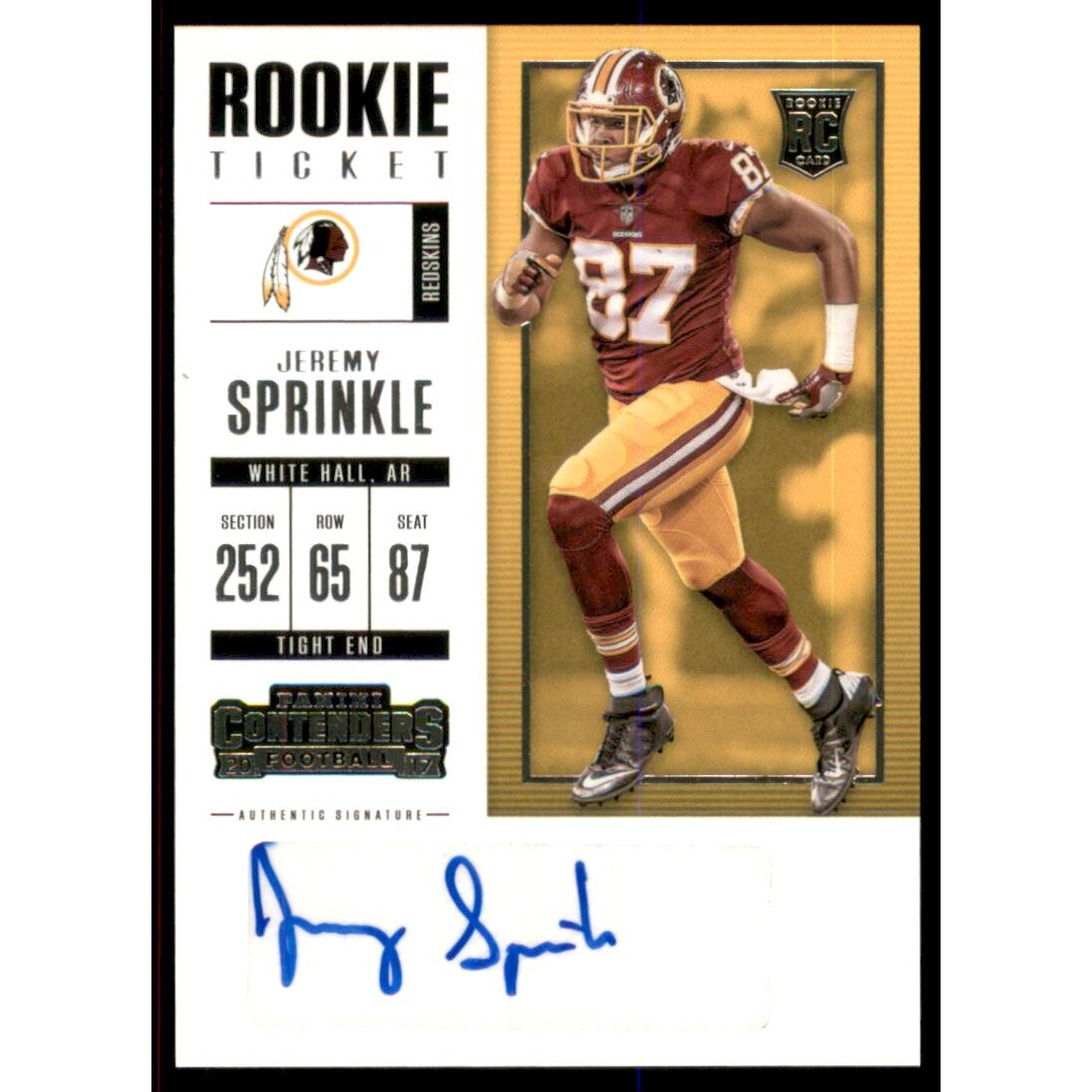 2017 Panini Contenders #177 Jeremy Sprinkle AU RC. rookie card picture