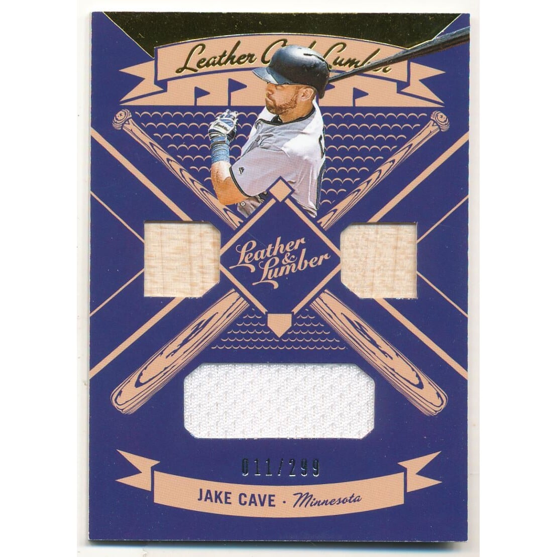 2019 Panini Leather and Lumber Leather and Lumber Triple Bat-Jersey Relics Gold #4 Jake Bauers /299. rookie card picture