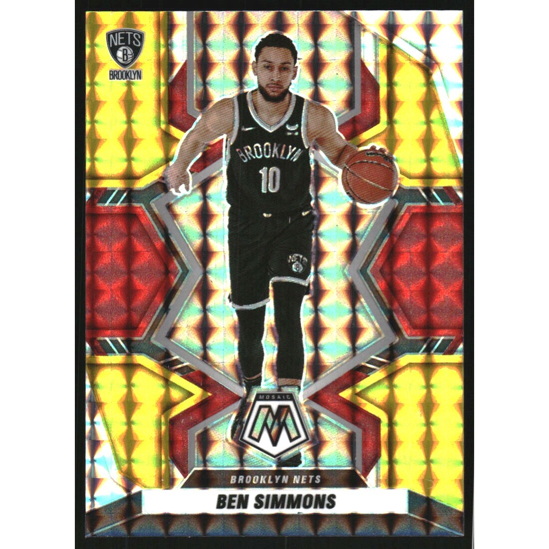 2021-22 Panini Mosaic Mosaic Choice Fusion Red and Yellow #9 Ben Simmons
